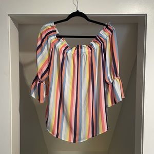 Multicolored striped off the shoulder top